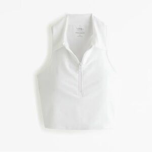 A&F YPB sculptLUX Workout Athletic Cropped Polo Tank White Size Medium M